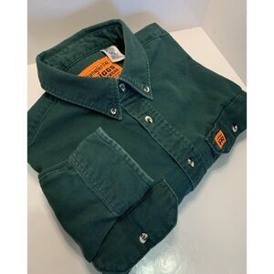 Wrangler‎ Riggs FR Flame Resistant Workwear L/S Button Down Shirt Men's L Green